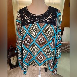 Slinky Brand Art Deco Poncho Style Blouse - Multicolor (One Size Fits All)